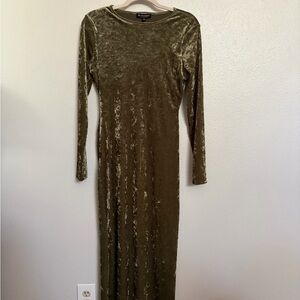 See You Monday Olive Green Velvet Dress